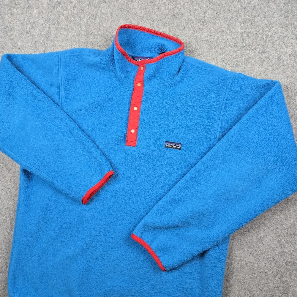 Vintage‎ Patagonia Sweatshirt Mens Medium Blue Synchilla 1/4 Snap 90s USA Made